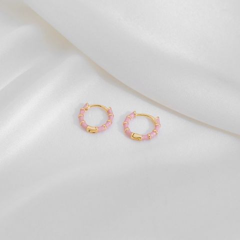 1 Pair Casual Simple Style Commute Circle Round Painted Epoxy Copper Earrings