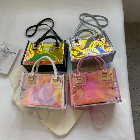 Women's Plastic Color Block Classic Style Sewing Thread Zipper Handbag