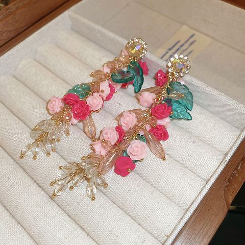 1 Pair Elegant Sweet Flower Patchwork Arylic Drop Earrings