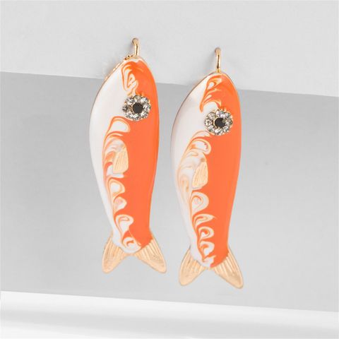 1 Pair Casual Simple Style Fish Inlay Alloy Rhinestones Drop Earrings