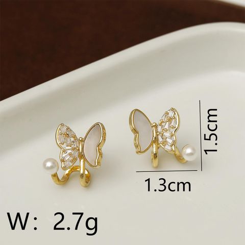1 Pair Sweet Commute Butterfly Plating Inlay Copper Pearl 18K Gold Plated Ear Studs