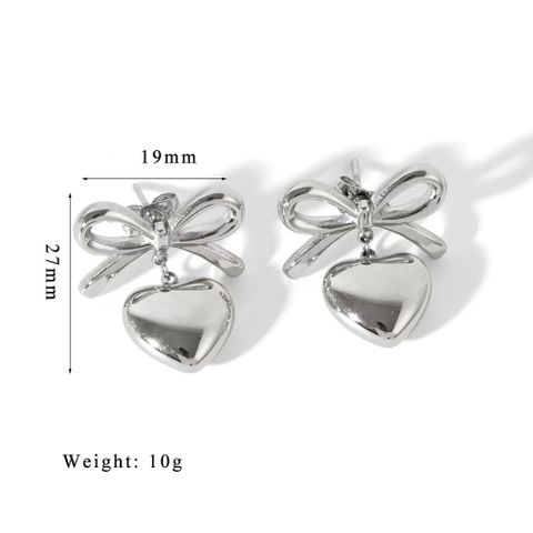 1 Pair Sweet Simple Style Heart Shape Bow Knot 304 Stainless Steel 18K Gold Plated Drop Earrings