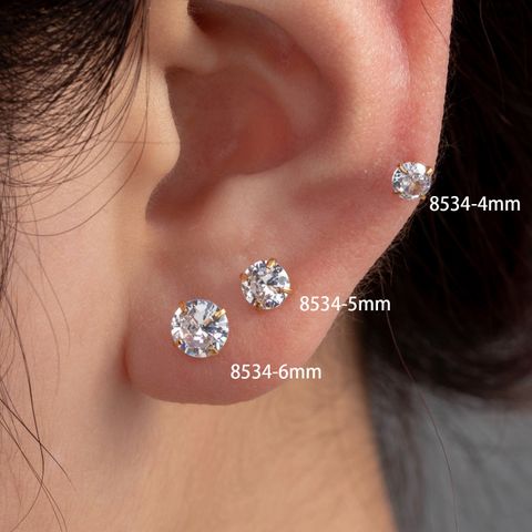 1 Piece Casual French Style Shiny Round Inlay 316 Stainless Steel  Zircon Cartilage Earrings