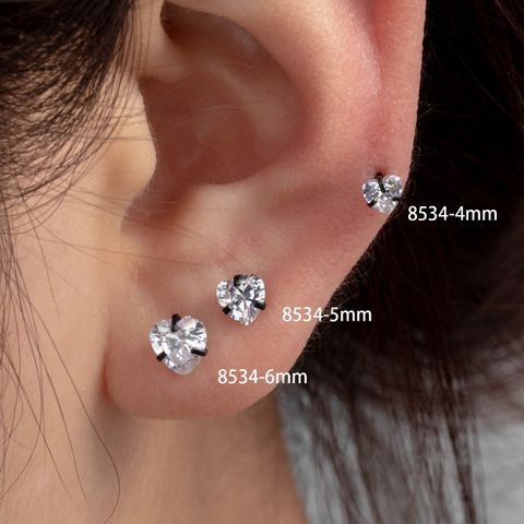 1 Piece Casual French Style Shiny Heart Shape Inlay 316 Stainless Steel  Zircon Cartilage Earrings