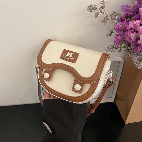 Women's Medium Pu Leather Solid Color Classic Style Square Magnetic Buckle Saddle Bag