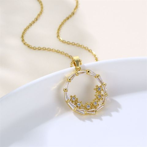 Shiny Circle 201 Stainless Steel Brass Plating Inlay Zircon 18K Gold Plated Women's Pendant Necklace