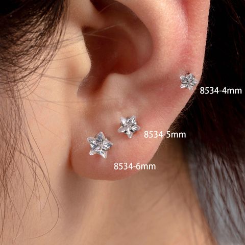 1 Piece Casual French Style Shiny Pentagram Inlay 316 Stainless Steel  Zircon Cartilage Earrings