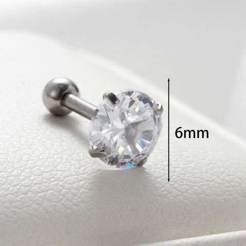 1 Piece Casual Simple Style Round Inlay 316 Stainless Steel  Zircon Ear Studs