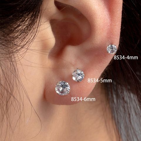 1 Piece Casual Simple Style Round Inlay 316 Stainless Steel  Zircon Ear Studs