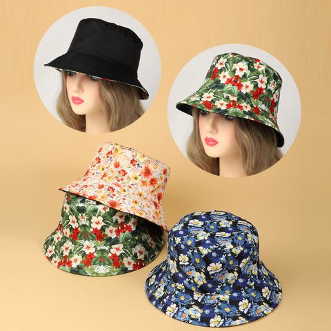 Women's Hawaiian Beach Flower Printing Big Eaves Bucket Hat
