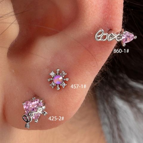 1 Piece Casual French Style Love Heart Shape Flower Inlay Copper Zircon Ear Studs