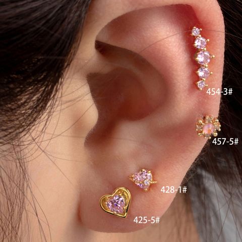 1 Piece Casual French Style Korean Style Heart Shape Flower Inlay Copper Zircon Cartilage Earrings