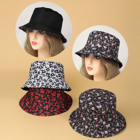 Women's Bohemian Beach Ditsy Floral Printing Wide Eaves Bucket Hat