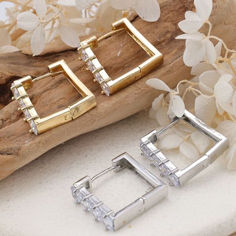 1 Pair Elegant Square Inlay Copper Zircon Rose Gold Plated Drop Earrings