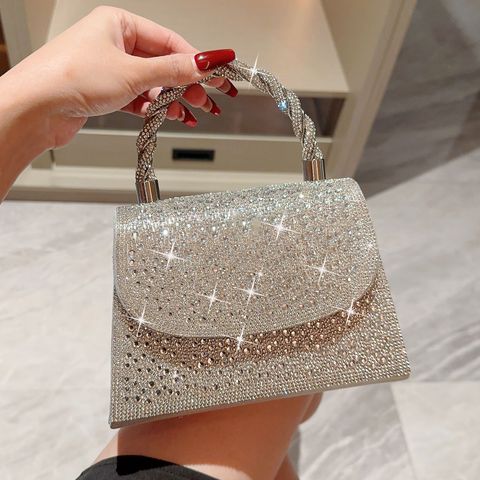 Silver Polyester Solid Color Sequins Square Evening Bags