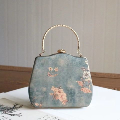Women's Small Satin Flower Elegant Vintage Style Clasp Frame Handbag