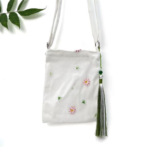 Women's Small Canvas Flower Butterfly Ethnic Style Lace Square Zipper Crossbody Bag
