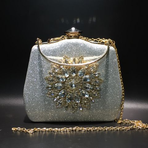 Blue Black Gold Pu Leather Solid Color Rhinestone Evening Bags