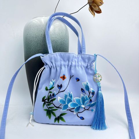 Women's Medium Cotton And Linen Flower Ethnic Style Embroidery String Crossbody Bag