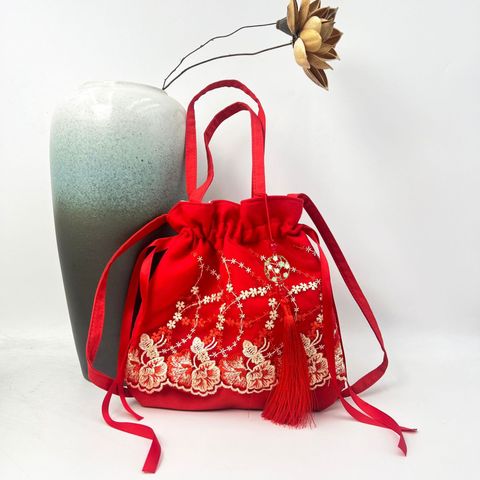Women's Medium Cotton And Linen Flower Ethnic Style Embroidery String Crossbody Bag