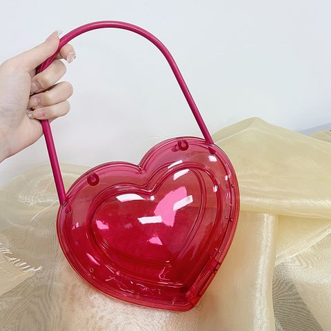 Rose Red PVC Heart Shape Solid Color Transparent Heart-shaped Evening Bags