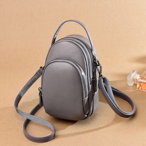 Women's Small Leather Solid Color Classic Style Zipper Shoulder Bag