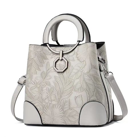 Women's Large Pu Leather Flower Streetwear Zipper Handbag