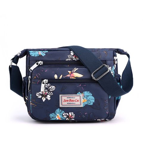 Women's Mini Nylon Flower Classic Style Zipper Crossbody Bag