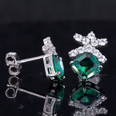 1 Pair IG Style Simple Style Square Inlay Sterling Silver Lab-grown Gemstone Ear Studs