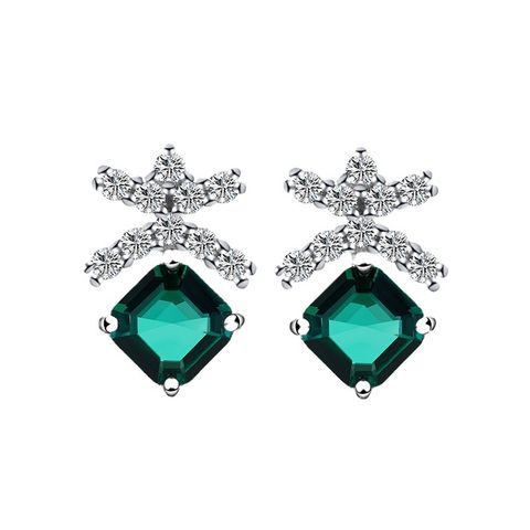 1 Pair IG Style Simple Style Square Inlay Sterling Silver Lab-grown Gemstone Ear Studs