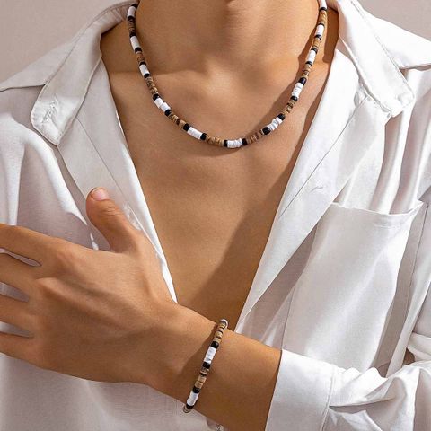 Elegant Simple Style U Shape Wood Soft Clay Men's Bracelets Necklace 1 Set