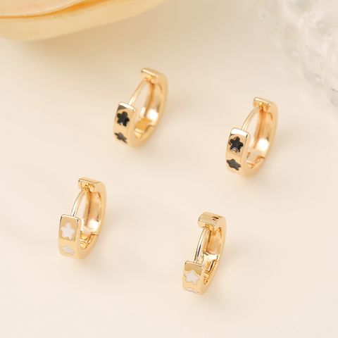 1 Pair Simple Style Round Star Enamel Copper 18K Gold Plated Hoop Earrings