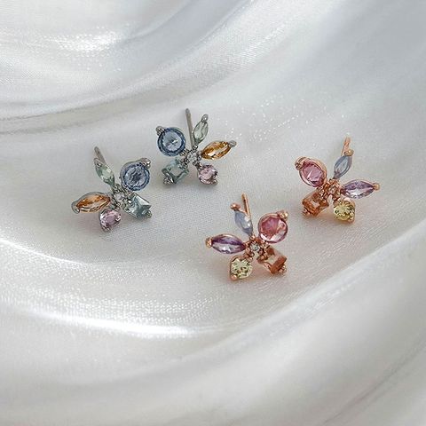 1 Pair Basic Modern Style Classic Style Flower Inlay Copper Zircon Ear Studs