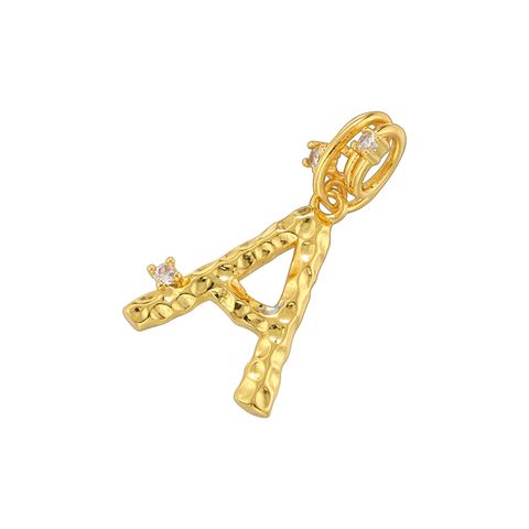 1 Piece Copper Zircon 18K Gold Plated Letter Hammered Pendant