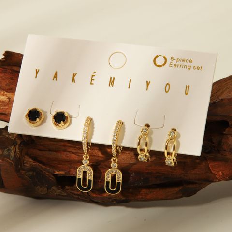 1 Set Yakemiyou Casual Oval Horns Enamel Hollow Out Inlay Copper Pearl Zircon 14K Gold Plated Drop Earrings Earrings