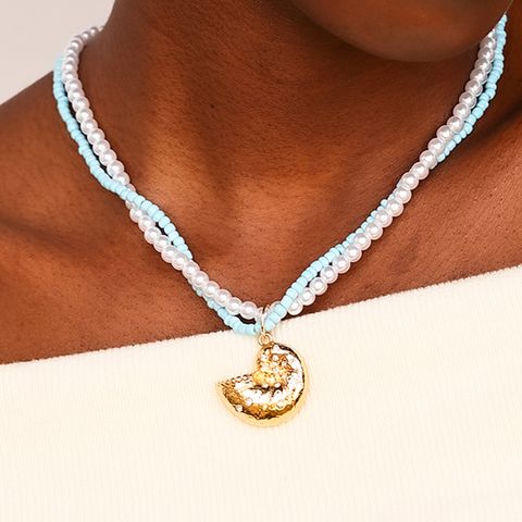 Marine Style Conch Plastic Zinc Alloy Beaded Women's Necklace
