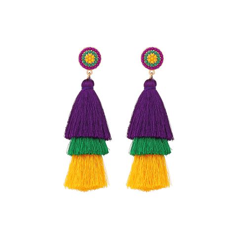 1 Pair Casual Retro Round Tassel Inlay Polyester Zinc Alloy Seed Bead Drop Earrings