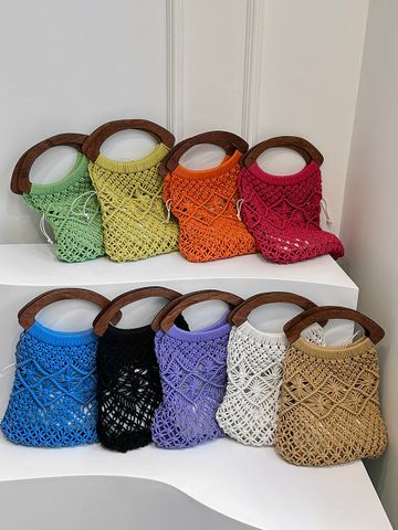 Women's Cotton Thread Solid Color Classic Style String Open Crochet Bag