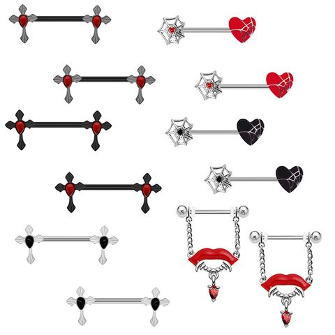 1 Piece Nipple Rings & Studs Punk Cross Heart Shape Spider Web Alloy Rhinestone Titanium Steel Epoxy Resin Glass White Gold Plated Gold Plated