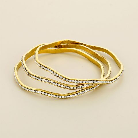 Bridal Simple Style Geometric 304 Stainless Steel 18K Gold Plated Zircon Bangle In Bulk