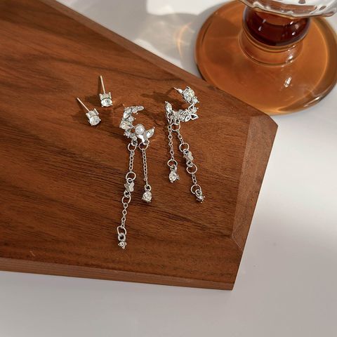 4 Pieces Set IG Style Elegant Shiny Butterfly Tassel Inlay Alloy Rhinestones Drop Earrings Ear Studs