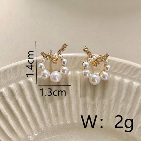 1 Pair Princess Pastoral Commute Circle Knot Inlay Copper Pearl Zircon 18K Gold Plated Ear Studs