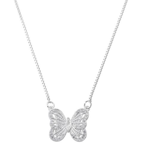 Copper 18K Gold Plated Casual Elegant Luxurious Hollow Out Inlay Butterfly Zircon Pendant Necklace