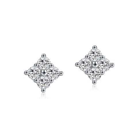 Sterling Silver Silver Plated Sweet Shiny Inlay Square Moissanite Ear Studs