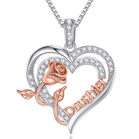 Sterling Silver Elegant Modern Style Classic Style Plating Inlay Letter Heart Shape Rose Zircon Pendant Necklace