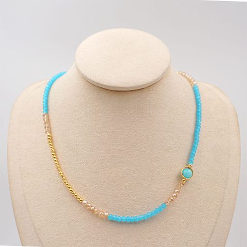 Wholesale Simple Style Geometric Artificial Crystal Copper Handmade Inlay Gold Plated Necklace