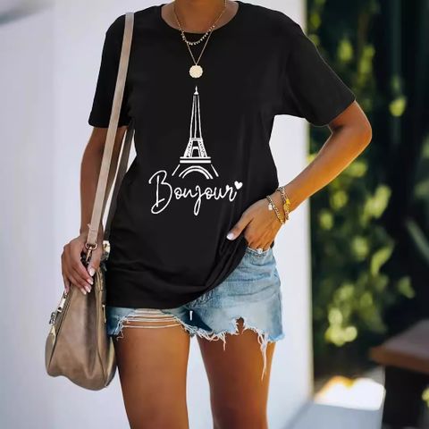 Women's T-shirt Short Sleeve T-Shirts Simple Style Eiffel Tower Letter