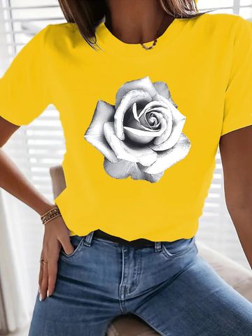 Women's T-shirt Short Sleeve T-Shirts Simple Style Rose