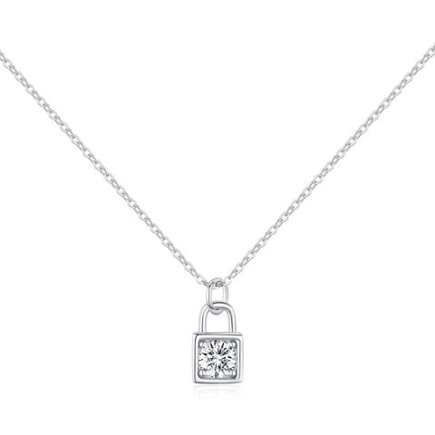 Sterling Silver Silver Plated Simple Style Shiny Plating Inlay Lock Moissanite Pendant Necklace