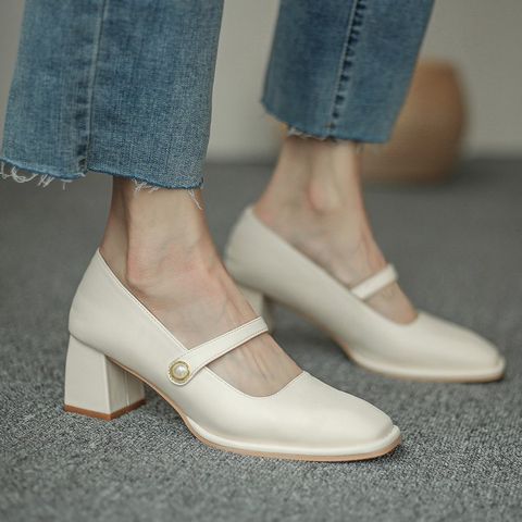 Women's Elegant Vintage Style Solid Color Square Toe Mary Jane